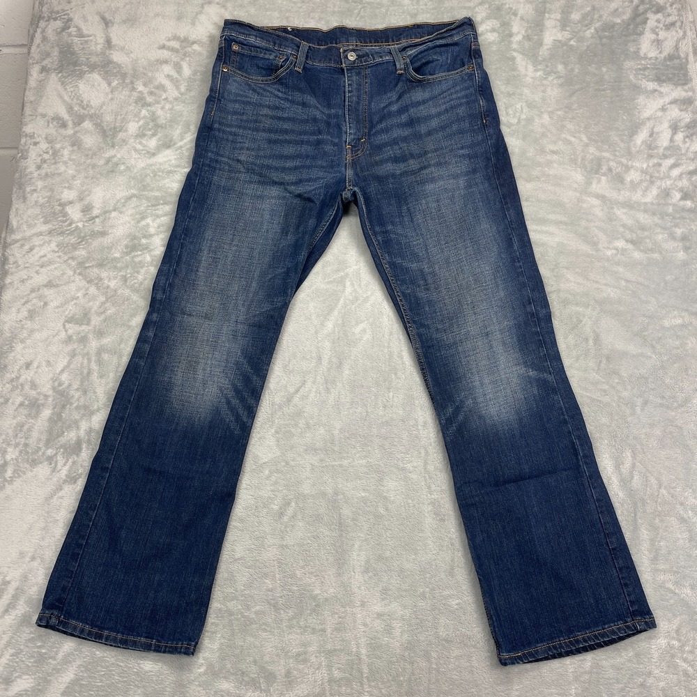 Levi's Jeans Mens 38x32 Blue Denim Faded Whiskered Stretch 527 Slim Bootcut Leg